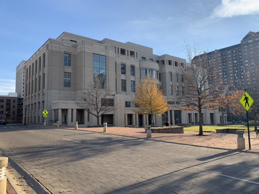 Fayette Circuit Court from the corner of the plaza on a fall morning